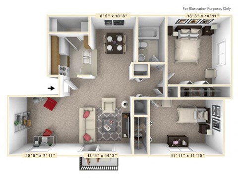 The Hawthorne - 2 BR 1 BA with Den Floor Plan at Autumn Woods Apartments, Miamisburg, OH